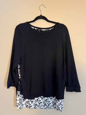 Black Layered Tunic Top with Floral Hem